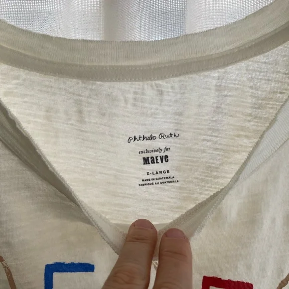 Cream Graphic Tee with Baguette Design Anthropologie slub - Picture 2 of 5